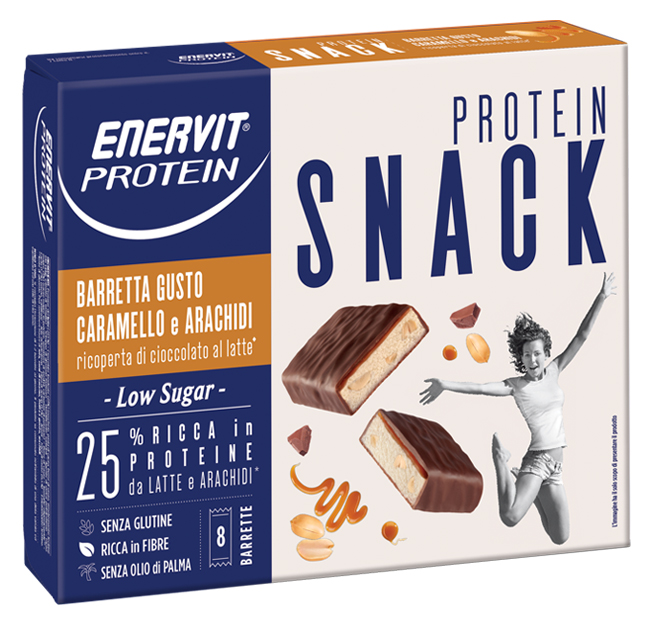 ENERVIT PROTEIN SNACK CARAMELLO ARACHIDI LOW SUGAR 8 BARRETTE 31 G - pharmaonline24.it