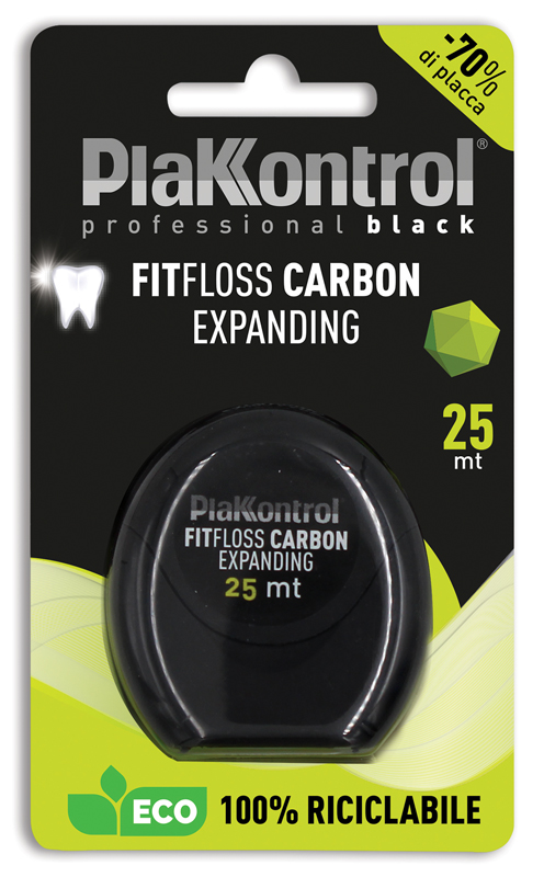 PLAKKONTROL PROFESSIONAL BLACK FITFLOSS CARBON EXPANDING FILO INTERDENTALE 25 METRI FRESH MINT - pharmaonline24.it