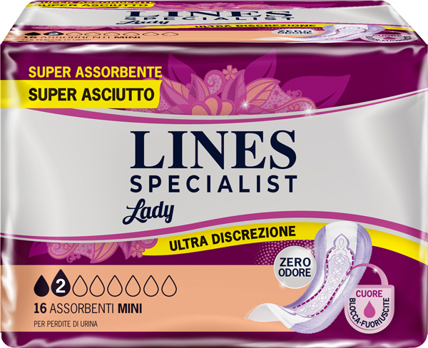 ASSORBENTI PER INCONTINENZA LINES SPECIALIST LADY MINI 16 PEZZI - pharmaonline24.it