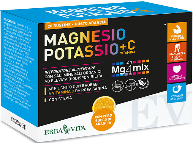 MAGNESIO POTASSIO +C VITAMINA GUSTO ARANCIA 20 BUSTINE DA 3,8 G - pharmaonline24.it
