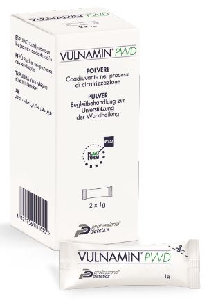 VULNAMIN PWD MEDICAZIONE INTERATTIVA IN POLVERE DI SODIO JALURONATO E AMINOACIDI 2 STICK PACK - pharmaonline24.it