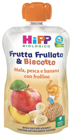 HIPP BIO FRUTTA FRULLATA &BISCOTTO MELA PESCA BANANA FROLLINO 90 G - pharmaonline24.it
