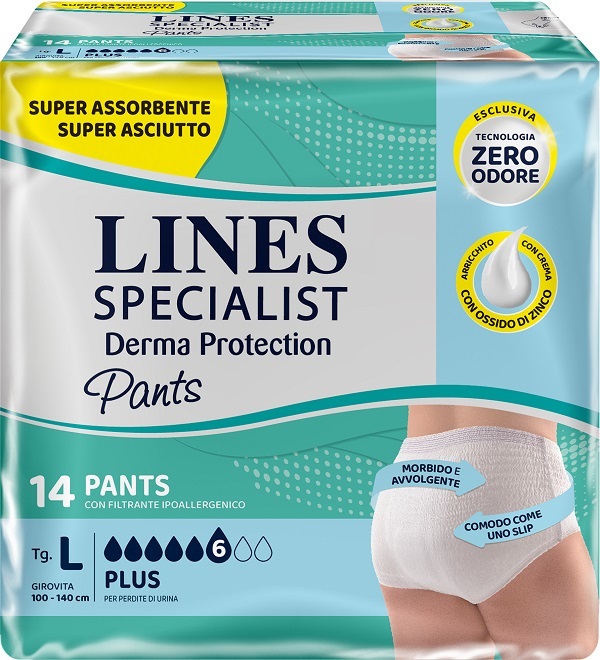 PANNOLONE PER INCONTINENZA LINES SPECIALIST DERMA PANTS PLUS L 14 PEZZI - pharmaonline24.it