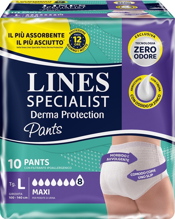 PANNOLONE PER INCONTINENZA LINES SPECIALIST DERMA PANTS MAXI L 10 PEZZI - pharmaonline24.it