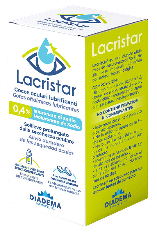 LACRISTAR GOCCE OCULARI LUBRIFICANTI 0,4% IALURONATO DI SODIO MULTIDOSE 10 ML - pharmaonline24.it